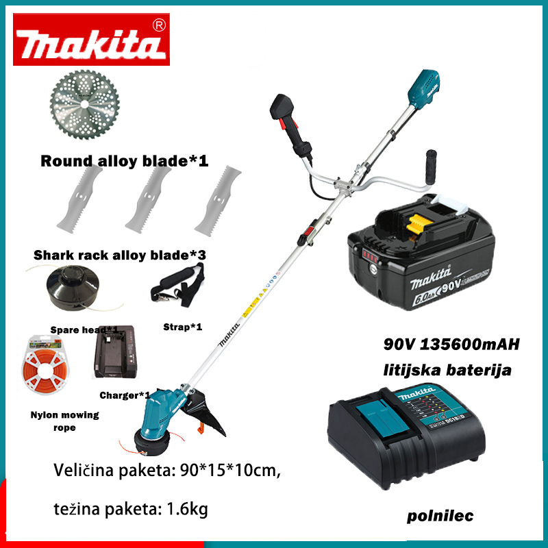 Litijeva kosilnica +【90V 135600mAh】litijeva baterija*1+naslon za roko zvočnika+rezilo+rezervna glava*1+polnilec*1